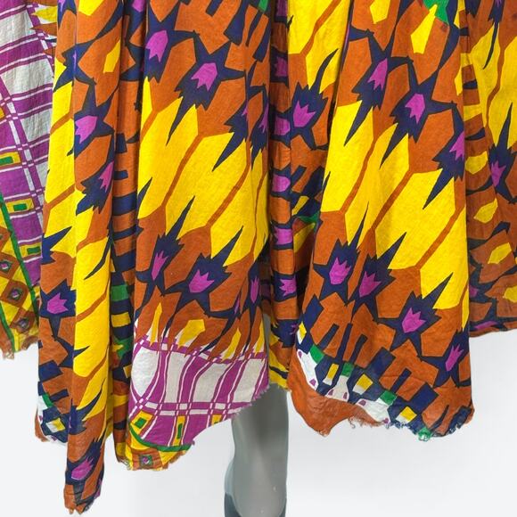 VTG 100% Cotton Geometric Artsy Boho Midi Dress Women's Large Beaded Resortwear - Picture 10 of 12